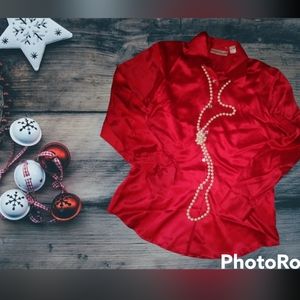 💕Cardinal Red blouse 💯% Silk